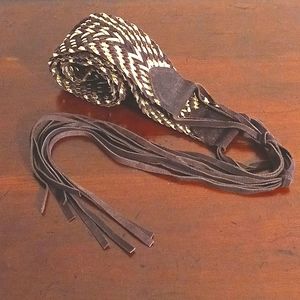 Leather Suede Braided BOHO Belt Brown Gold 33"